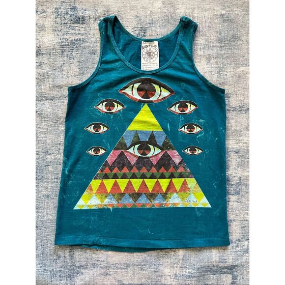 No Time Teal Tie Dye All Seeing Eye Pyramid Tank Top Women's Medium - Picture 1 of 5